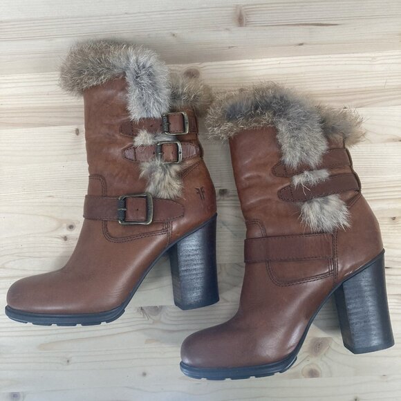 Frye Womens Penny Luxe Ankle Boots Sz 6.5 Penny Lux Moto Short Leather Cognac - Picture 2 of 16